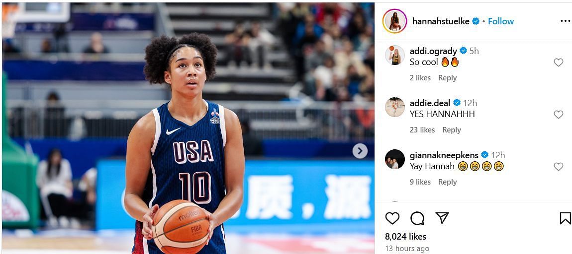 Hannah Stuelke's teammates show her love on IG. Image via @hannahstuelke
